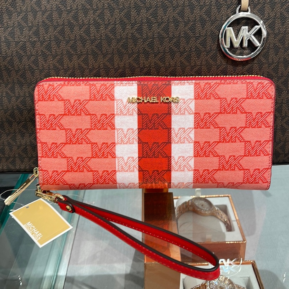 MICHAEL KORS Leather Continental Phone Holder Wristlet Wallet 
Dark Sungria
NWT